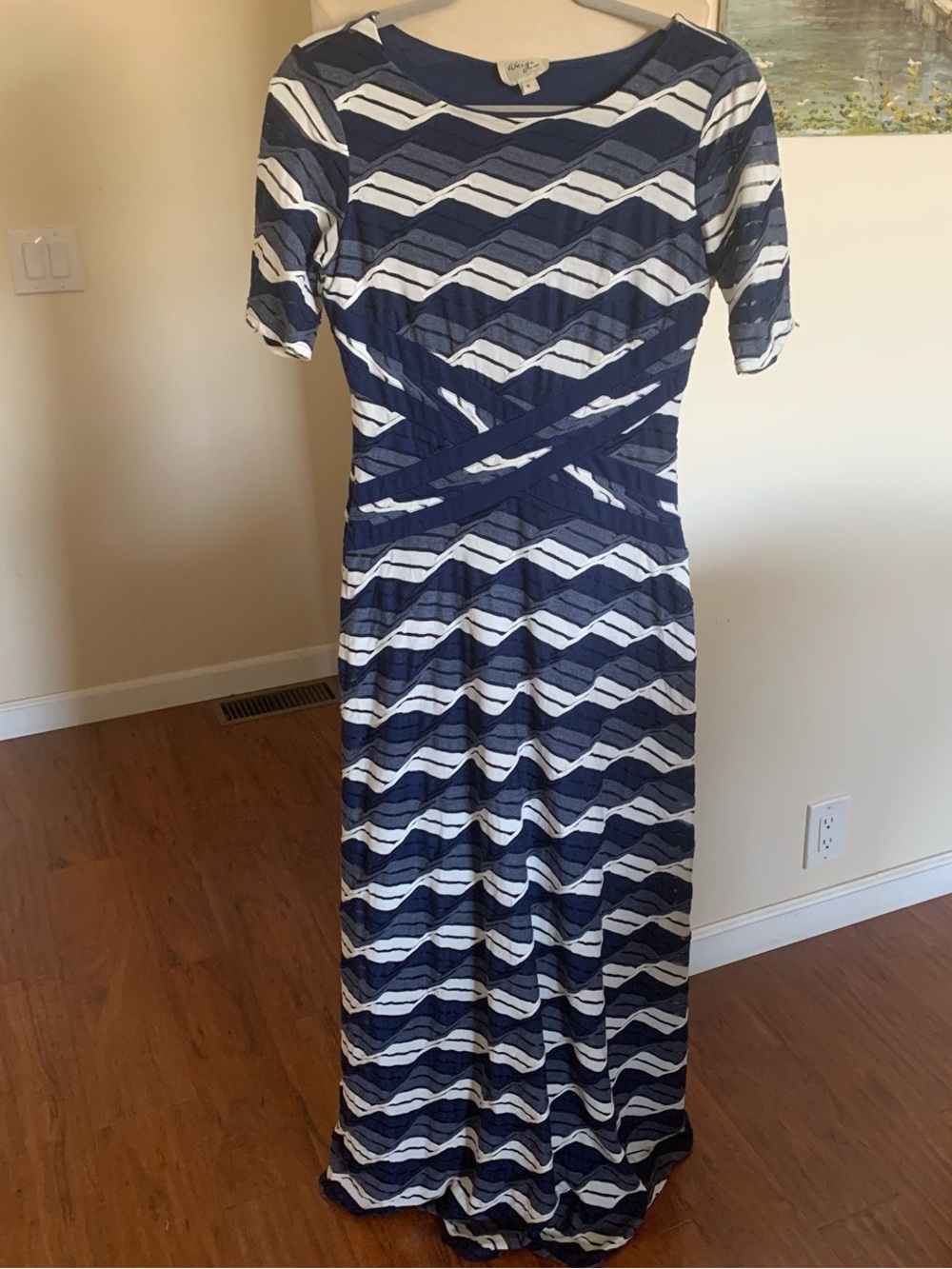 Beige by eci Navy and White Striped Women’s Maxi Dress